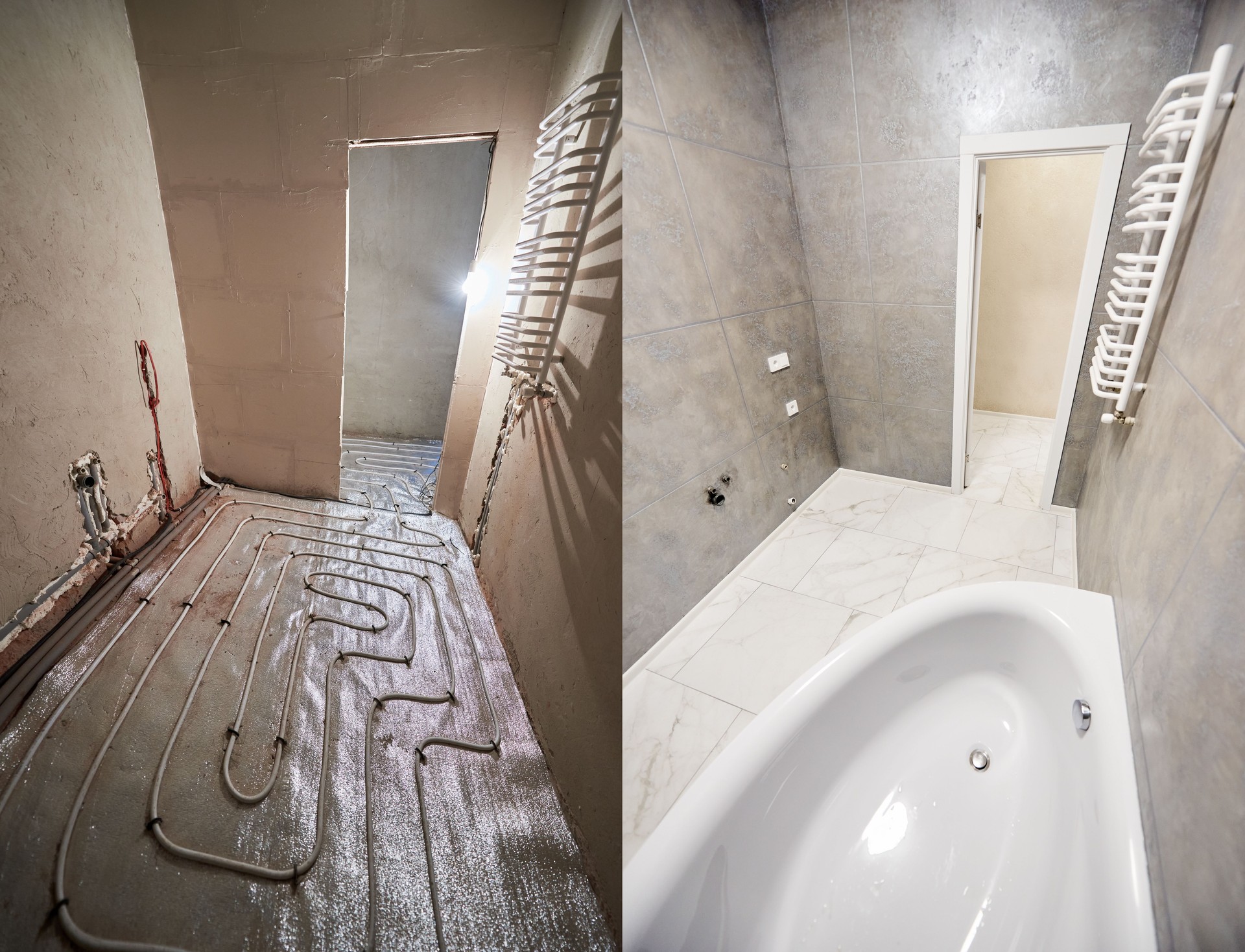 Comparison of bathroom before and after refurbishment.